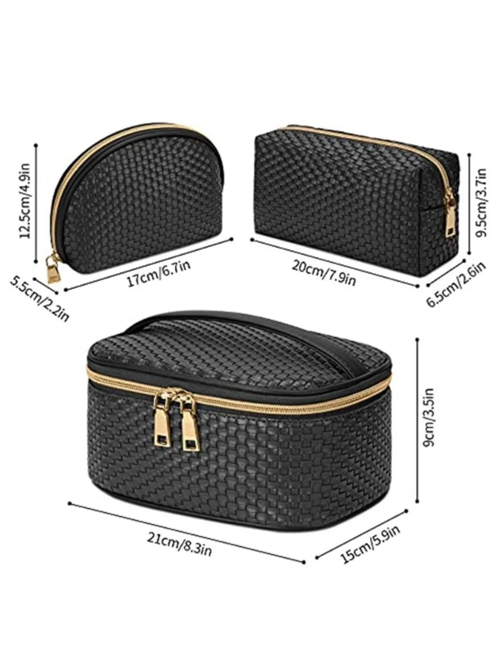 Makeup Bag 3 Pcs waterproof Cosmetic Bag Portable Travel Cosmetic Bag Weave